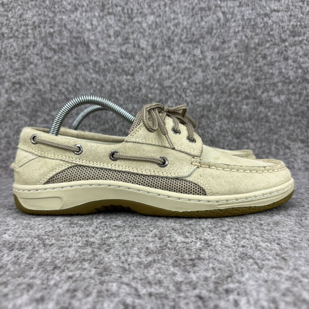 ✅ Mens 8M Sperry Top-Sider Billfish 3-Eye Boat Shoes Beige Leather Non-slip Sole